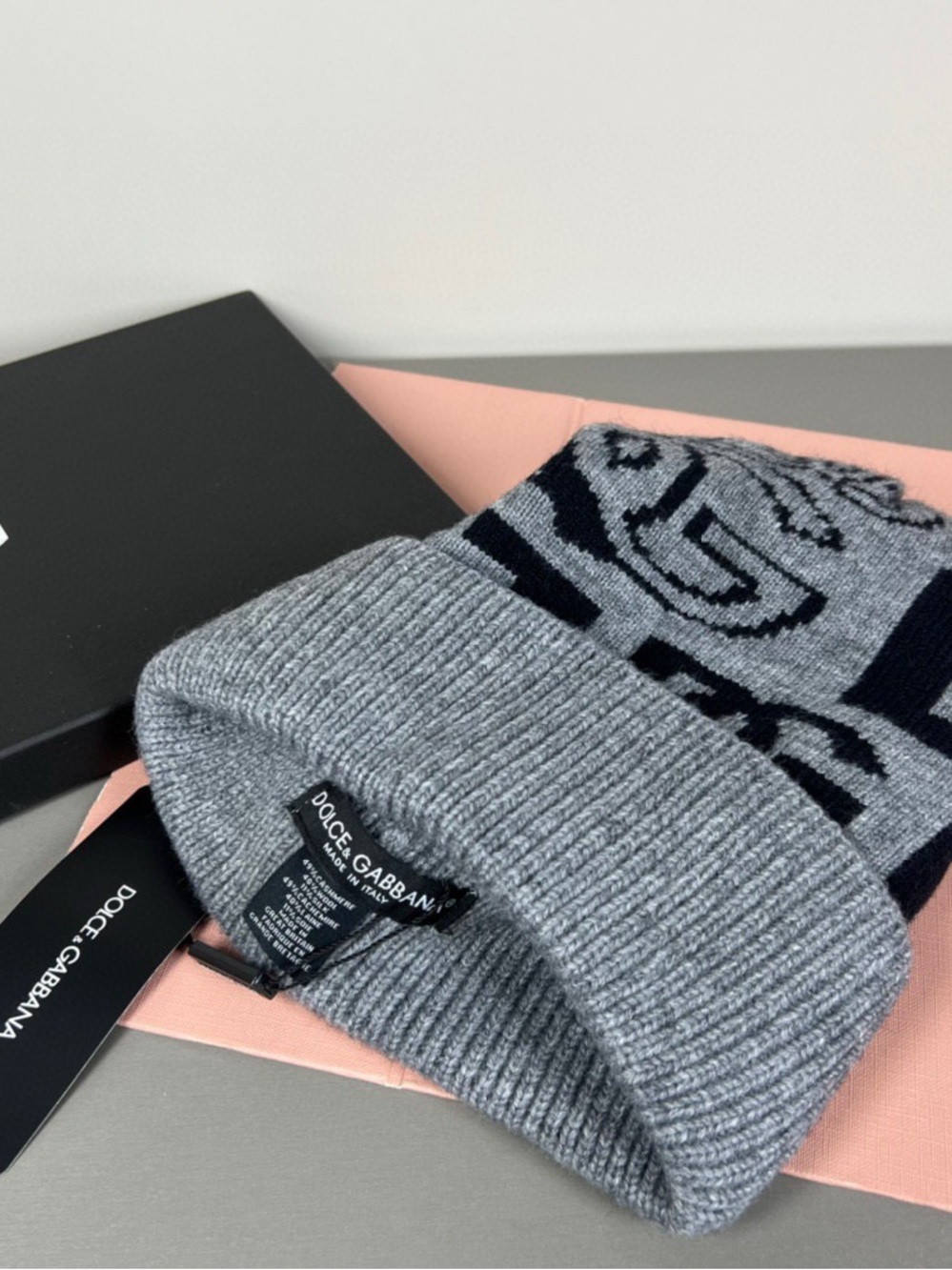 Dolce & Gabbana Gray and Black Logo Knit Beanie